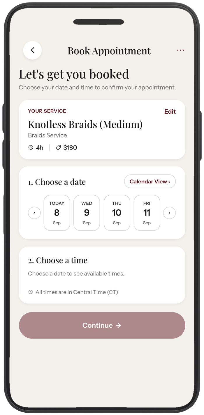 BeautyDex booking screen